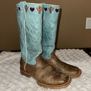 Blue and Brown Cactus Tin Haul Boots